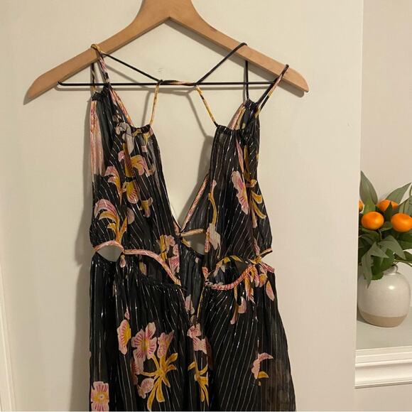 NWT Anthropologie Black Metallic Floral Sexy Maxi Dress Small - Picture 6 of 16
